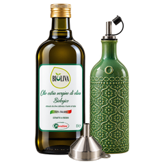 1L Bio Natives Olivenöl Extra + Edle Keramik-Ausgießflasche