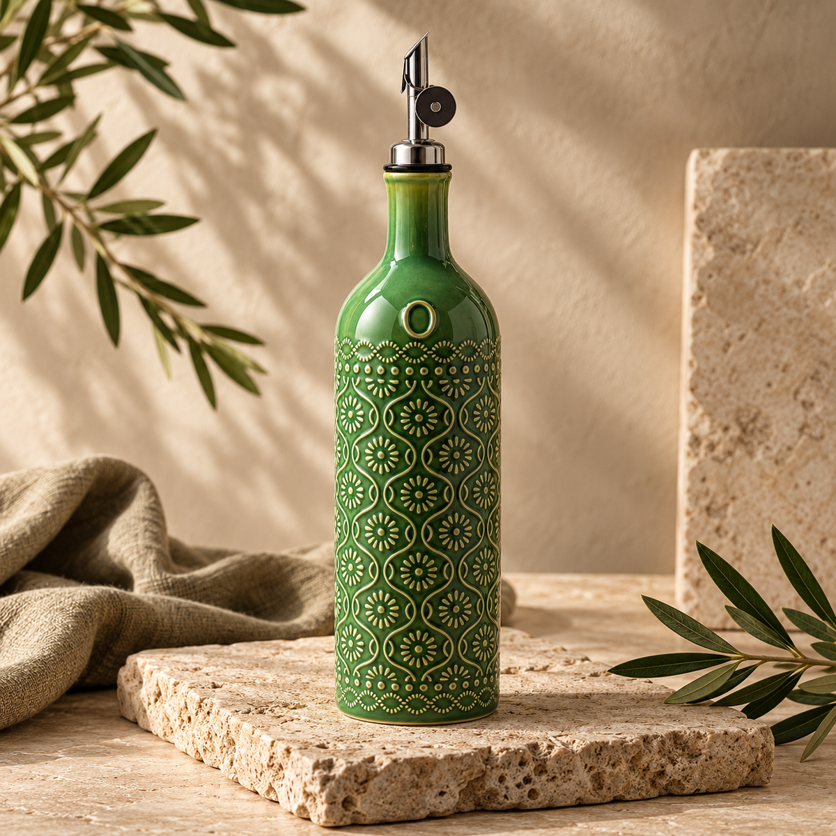 Keramische Luxe Olijfolie Schenkfles – Groen