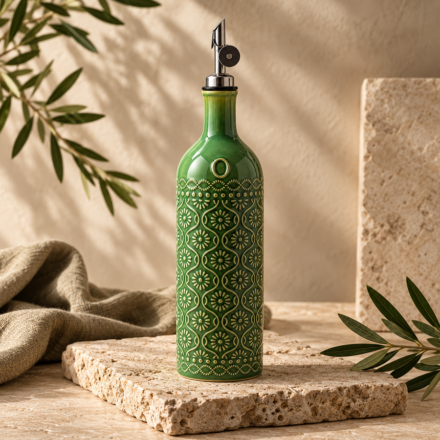 Keramische Luxe Olijfolie Schenkfles – Groen