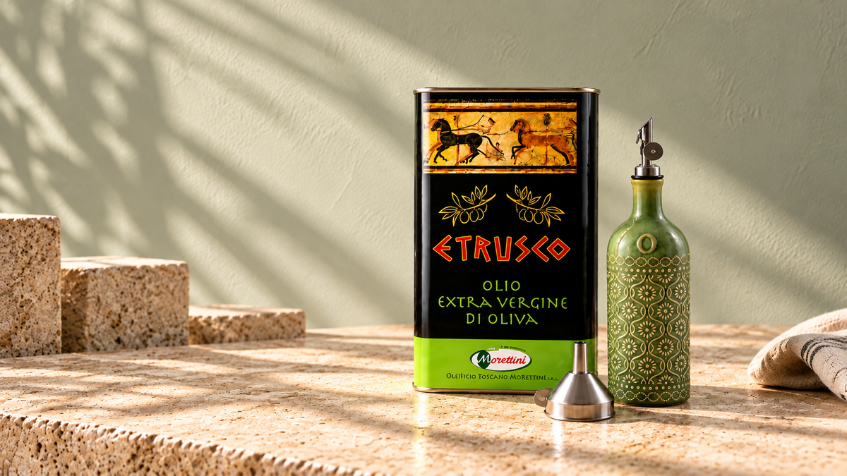 Etrusco extra vierge olijfolie met keramische schenkfles